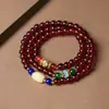 Pulseira Vermelho Vinho Anti-Granada com Múltiplos Círculos Fivela de Segurança Pixiu Pulseira Bênção de Lótus Modelo de Joia para Transmissão ao Vivo Transfronteiriça Douyin