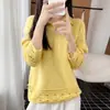 Suéter de Punto Grueso para Mujer Invierno 2026, Nuevo Estilo, Cuello Alto, Media Cremallera, con Dobladillo de Ganchillo Hueco, Suéter de Lana