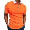 Camiseta informal para hombre, estilo europeo y americano, con estampado de estación independiente, manga corta, corte entallado, cremallera y solapa, polo para hombre