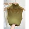 Camisola de Encaje Ropa Interior de Punto para Mujer 2023 Verano Nuevo Medio Cuello Tortuga Seda de Hielo Sin Mangas Top Corto