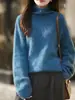Gola alta de lã com estampa floral para mulheres, macia e amiga da pele, quente e versátil para camadas de outono e inverno
