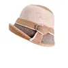 Sombrero de Pescador Borde de Color Contrastante Estilo Hepburn para Mujer Otoño e Invierno Cálido Lana Australiana Tejido Sombrero de Cubo Artístico Hebilla de Taladro de Moda