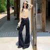 Jeans Juveniles Naranja #Azul Denim Doble Botón Chica Picante Micro Campana para Mujer Elásticos Adelgazantes Favorecedores Temperamento Versátiles Pantalones de Campana Modernos