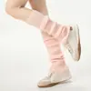 Polainas de tricô cinzas com listras verticais e textura canelada, estilo uniforme JK, visual feminino, quentes e modeladoras para o inverno
