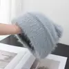 Gorro de Punto de Color Caramelo Estilo Coreano con Pelo Largo para Mujer en Otoño e Invierno Gorro de Lana Grueso y Cálido con Protección para los Oídos a Prueba de Viento Peludo