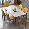 Mesa de jantar e cadeiras de ardósia estilo italiano, mesa de jantar retangular para casas pequenas, novo modelo moderno simples, mesa combinada totalmente montada
