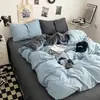 Nuevo Conjunto de Cuatro Piezas para Dormir de Algodón Lavado para Bebés y Madres Conjunto de Tres Piezas para Dormitorio de Estudiantes Color Sólido Sábana Funda de Edredón en