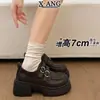 Sapatos Mary Jane de couro genuíno com sola grossa para aumentar a altura para mulheres, sapatos de couro com salto grosso estilo britânico, estilo universitário, sapatos JK japoneses