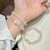 Pulsera de Plata de Ley S925 Ojo de Gato Cepillado Cristal Rosa Natural Diamante Completo Perla Shijia para Mujer Joyería de Mano Elegante de Lujo Accesible