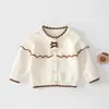 Cardigan de Tricô Macio com Laço Estilo Coreano para Meninas Nova Coleção Primavera/Outono 2026 Suéter Cardigan Estiloso para Bebê