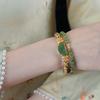Pulsera de doble círculo Qinan Chen Xiang, método antiguo, con jaspe dorado, flor de peonía, tarjeta de mano, diseño original, pulsera de cuentas de jade tejida a mano