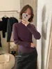 IMISS Outono Estilo Coreano Simples Básico Emagrecedor Multicor Gola Meia-alta Manga Longa Malha Feminino S01608