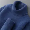 Suéter de lana para hombre con cuello alto, jersey, manga larga, cálido, color liso, casual de otoño e invierno, camiseta base de cachemira