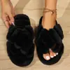Venta Caliente Transfronteriza Zapatillas de Algodón Mullidas Tejido Cruzado para el Hogar Zapatillas Peludas para Mujer Otoño Invierno Exteriores Antideslizantes Zapatillas de Algodón para Interiores