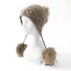 Chapéu de Tricô Outono e Inverno Caxemira Simples Moda Versátil com Pom-Pom Proteção para Orelhas para Mulheres Pura Caxemira Quente Bege