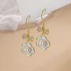Brincos de laço Camellia branco elegantes mulheres frescas Diamante-embutido brincos de pérola de zircão 2023 estilo ocidental na moda