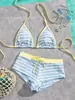3 colores Estilo Ins retro a rayas deseo puro calzoncillos tipo bóxer, bikini sexy, traje de baño adelgazante para resort de aguas termales para mujer