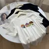 Super jovial! Camiseta feminina de algodão puro, respirável, gola redonda, manga curta bordada, modelagem solta, afina a silhueta, top básico de verão para estudantes