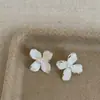 Brincos de Pérola Flor Branca Cintilante, Brincos Gentis e Luxuosos Estilo Francês, Brincos da Moda Retrô Tendência Atacado