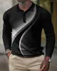 Camisa polo casual y elegante de manga larga con bloques de color, botones únicos, estampado de rombos y estampado digital para ir al trabajo
