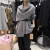 Chaqueta Cardigan de Punto con Cuello Bufanda Atmosférico Estilo Coreano para Mujer Otoño e Invierno Nuevo Estilo Estilo Perezoso Moda Suéter Delgado para la Cintura