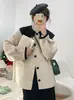 Novo casaco de outono e inverno estilo coreano com capuz, off-white, dupla face, para mulheres, modelo curto para baixinhas, casaco de lã espesso