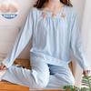 Pijama Florzinha para Mulheres na Primavera e Outono com Bojo, Algodão Nuvem Relevo Cor Lisa Gola Quadrada Manga Longa Calça Conjunto para Casa
