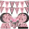 Amazon Black Pink Tema Laço Decoração de Festa Suprimentos Descartáveis Talheres Pratos de Papel Copos de Papel Decoração de Primeiro Aniversário