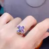 Anel de Prata 925 Estilo Influenciador Coreano e Japonês do TikTok com Tanzanita Natural Flor de Quatro Pétalas Anel Aberto para Mulheres, Único, Requintado e Elegante