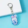 Llavero de Acrílico Transparente Doble Cara Colgante Suave Lindo Conejito Dibujos Animados Llavero para Mochila Llavero Decorativo