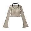 Spice Girls Sexy Top Falso de Dos Piezas de Manga Larga Otoño 2024 Nueva Camisa de Punto para Mujer Otoño Cuello Halter con Almohadilla en el Pecho Camiseta