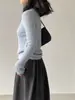 Suéter de Tricô Gola Alta Texturizado de Alta Qualidade Estilo Coreano Jiangzuo para Mulheres, Top Fino Estampado de Alta Elasticidade F529