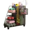 Cesta de Almacenamiento para Esterilla de Yoga Estante de Almacenamiento para Equipos Deportivos y de Fitness Carrito Pequeño de Hierro con Ruedas para Bádminton Hogar