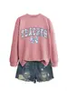 Amazon Ebay Site Independente Estilo Casual Feminino Professor Azul Floral Laço Outono Inverno Moletom