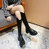 Botas largas para mujer para primavera y otoño, talla petite, punta redonda, estilo retro, botas altas de equitación, suela gruesa, abertura en forma de V, tacón grueso, botas adelgazantes