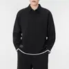 Moletom Pesado Gola Polo Estilo Americano Novo para Primavera 26 para Homens, Tamanho Grande Caimento Solto, Blusa de Manga Longa Falsa de Duas Peças