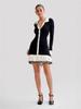 Vestido de punto con tirante de lazo Otoño e Invierno Manga Larga Hebilla de Perla Estilo Chanel Falda con Volantes Europa y América Transfronterizo