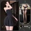 Encantador Lencería Erótica Sexy Dulce Picante Vestido Sin Espalda con Cordones Ceñidor de Cintura Estilo Puro Deseo Escote en U Hueco Set Qqny