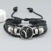 Joia Mais Vendida Transfronteiriça 26 Letras Inglesas Pulseira de Couro Moda Europeia e Americana Feita à Mão com Contas Pulseira Punk Multicamadas