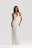Design elegante e sofisticado de decote em V profundo, gola halter, acinturado, vestido longo, estilo socialite europeu e americano, vestido sexy costas nuas
