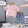 Traje de Verano para Niño 2025 Verano Nuevo Niño Lindo Dibujos Animados Manga Corta Oso Pelo Espumoso Cuello Redondo Traje