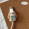 Plano 2D, conejo lindo, un conejito usando un protector de cable de sudadera con capucha verde, anti-