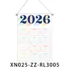 Calendario de Año Nuevo 2026 Bandera Colgante Decoración de Pared de Dormitorio Tela de Fondo Tela de Fondo Colgante de Pared de Tela Oxford con Palo de Madera Cordón