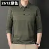 Camiseta de Manga Larga de Algodón para Hombre Camisa Polo Versátil Rayada Diaria de Negocios Cuello Campana Otoño Manga Larga Transpirable Camiseta Transfronteriza
