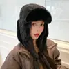 Sombreros de Alta Gama Estilo Coreano para Otoño e Invierno para Mujeres con Cabeza Grande y Cara Pequeña, Sombreros Lei Feng, Cálidos y Versátiles a la Moda con Protección para los Oídos
