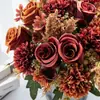 Flores Artificiales Ramo de 7 Púas Rosa de Otoño Ramo de Mesa para Boda Decoración de Sala de Estar Flores de Exhibición