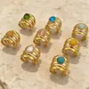 Anillo Transfronterizo Europeo y Americano de Acero de Titanio Piedra Natural Estilo Nicho de Alta Gama Acero Inoxidable Abierto Ajustable Anillo de Dedo Resistente al Desgaste Joyería de Mano al por Mayor