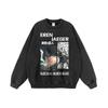 Marca Nacional de Moda Original Impresión de Animación de Dibujos Animados Suéter de Cuello Redondo Lavado al Agua para Pareja Oversize Hip-Hop Manga Larga para Hombre y Mujer