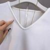 Diseño de Botones Estilo Nacional Top Blanco para Mujer 2026 Primavera y Otoño Nueva Moda Femenina Holgado Adelgazante en Capas Talla Grande Camiseta para Mujer
