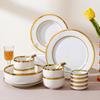 Cuenco y plato de cerámica creativos de lujo de estilo nórdico ligero, vajilla con borde dorado simple, combinación para el hogar, regalo de inauguración de la casa, cuenco y palillos